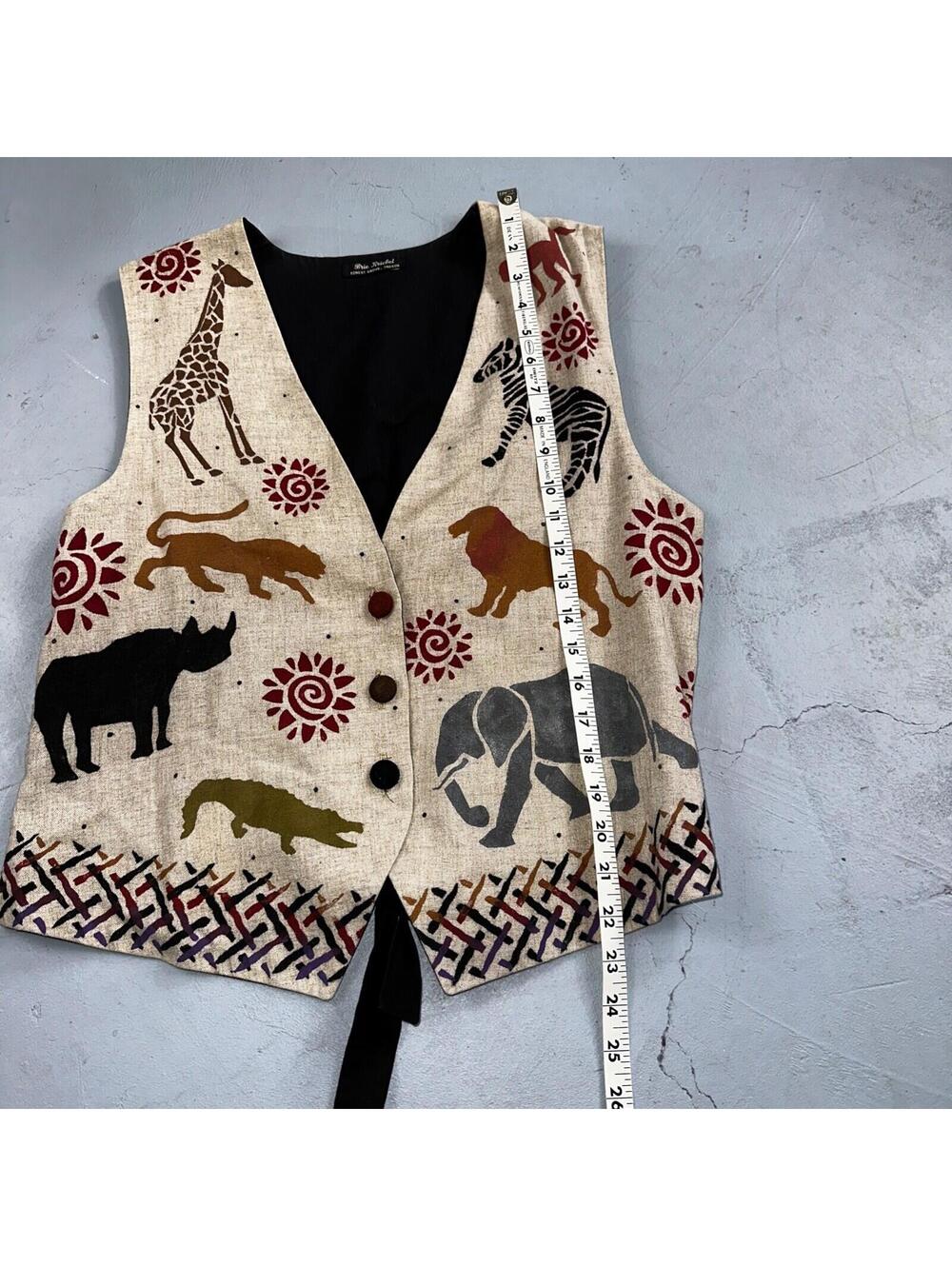 Brie Kriebel Animals Zoo Vest Art to Wear Womens Sz M Rare 80s Giraffe Elephant - Picture 5 of 9